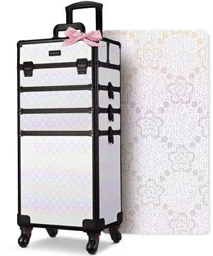 Byootique 4in1 Rolling Makeup Train Case Cosmetic Organizer Pure ForgetMeNot