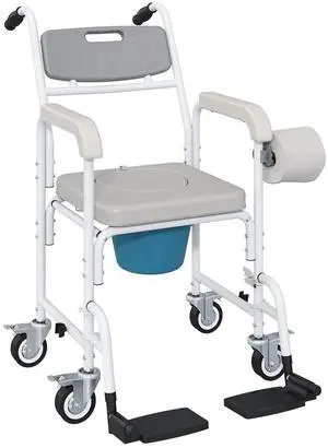 Yescom Rolling Bedside Shower Commode Wheelchair for Seniors Elderly Disabled