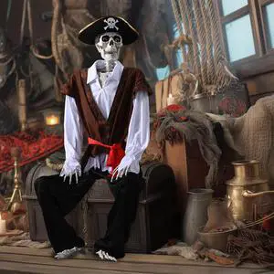 Yescom 5.4Ft Halloween Pirate Captain Skeleton Life Size Human Bone Movable Joints Outdoor Decor 2025