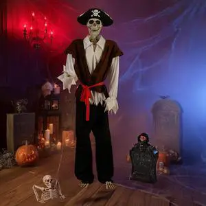 Yescom 5.4 Ft Pirate Captain Skeleton with 15" Animated Tombstone & Half Skeleton Decoration