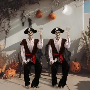 Yescom 2Pack 5.4 Ft Halloween Pirate Captain Skeleton Life Size Bone Detailed Costume Outdoor Decor 2025