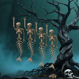 Yescom 4Pcs 16" Posable Mermaid Skeleton Halloween Decoration Movable Bone Pirate Theme Outdoor Yard