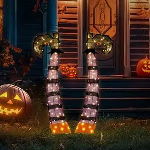 Yescom 4FT 2D Witch Legs Halloween Props Decorations Light Up with Stakes Lawn Outdoor