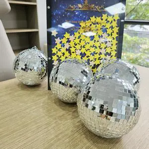 Yescom 4PCS 7" Mirror Disco Ball Set Small Mini Hanging Decor for 70s 80s Party Events Wedding DJ Dance Club Stage Lighting Silver
