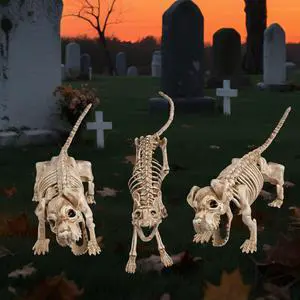 Yescom 2Pcs Poseable Dachshund Dog and 1 Pcs Cat Skeleton Life Size Pet Animal Halloween Yard Decor