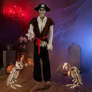 Yescom 5.4 Ft Pirate Captain Skeleton with Vulture & Owl Skeleton Halloween Decoration 2025
