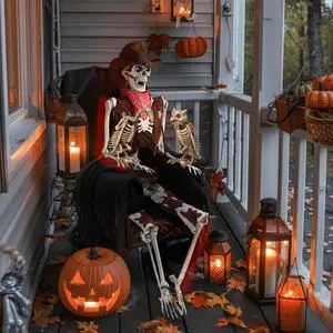 Yescom 5.4 Ft Life Size Cowboy Skeleton with Vulture & Owl Skeleton Halloween Decorations Party 2025