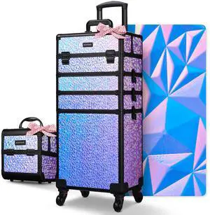 Byootique Makeup Train Case Kit with Cube Case Cosmetic Organizer Mermaid Purple