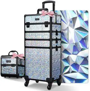 Byootique Makeup Train Case Kit with Cube Case Cosmetic Organizer Mermaid Silver