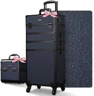 Byootique Makeup Train Case Trolley w/ Cube Case Cosmetic Organizer ForgetMeNot