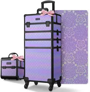 Byootique 4in1 Rolling Makeup Train Case w/ Cube Case Cosmetic Organizer Purple Byootique 4in1 Rolling Makeup Train Case w/ Cube Case Cosmetic Organizer Purple