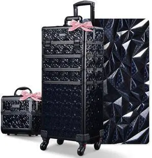 Byootique Makeup Train Case Kit with Cube Case Cosmetic Organizer Mermaid Black