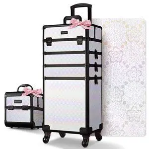 Byootique Rolling Makeup Train Case w/ Cube Case Cosmetic Organizer ForgetMeNot Byootique Rolling Makeup Train Case w/ Cube Case Cosmetic Organizer ForgetMeNot
