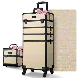 Byootique Rolling Makeup Train Case w/ Cube Case Cosmetic Organizer Travel Byootique Rolling Makeup Train Case w/ Cube Case Cosmetic Organizer Travel