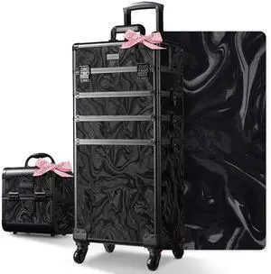 Byootique Rolling Makeup Train Case with Portable Cube Case Cosmetic Organizer Byootique Rolling Makeup Train Case with Portable Cube Case Cosmetic Organizer