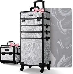 Byootique Makeup Train Case with Portable Cube Case Cosmetic Organizer Graystone