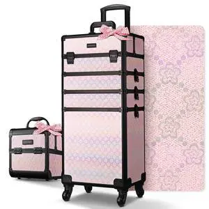Byootique 4in1 Portable Makeup Train Case with Cube Case Cosmetic Organizer Pink