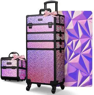 Byootique Makeup Train Case Kit with Cube Case Cosmetic Organizer Mermaid Pink