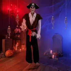 Yescom 5.4 Ft Pirate Captain Skeleton w/ 4 Pcs Mermaid Skeleton Halloween Decorations Party 2025
