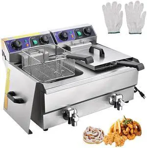 Commercial Electric 23.4L Deep Fryer Dual Tank w/ Timer and Drain Reset Button French Fry Restaurant