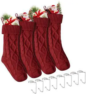 Yescom 4 Pack Christmas Stockings & 8 Pack Stocking Holders Kit Handmade Red