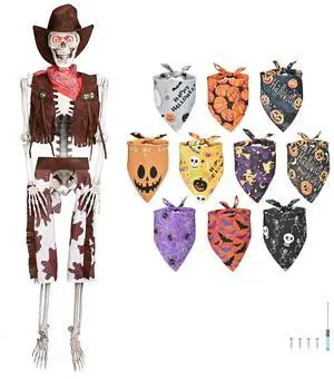 Yescom Life Size Cowboy Skeleton 5.4Ft with Glowing Eyes & Bandanas Kit for Halloween Party Decorations 2025