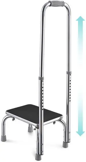 Medical Step Stool Non-Skid Steel Footstool with Handle Support for Seniors Kids