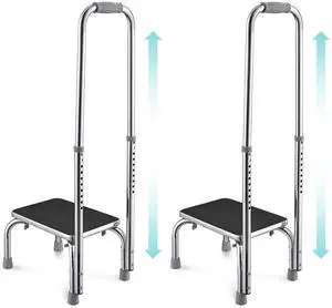 Medical Step Stool Non-Skid Steel Footstool with Handle for Seniors Kids 2 Packs