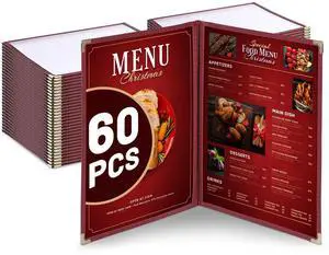 WeChef 60 Pack Restaurant Menu Covers Burgundy 8.5x11" Book Style 2 Pages 4 View