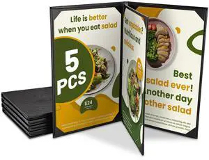WeChef 5 Pack Menu Covers 8.5"x14" 4 Views Faux Leather Cafe Restaurant Bars