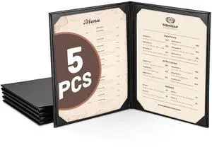WeChef 5 Pack Menu Covers 8.5"x11" 2 Views Faux Leather Cafe Restaurant Bars