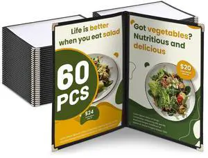 WeChef 60 Pack Restaurant Menu Covers 8.5 x 11inch Book Style 2 Pages 4 Views