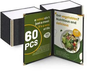 WeChef 60 Pack Restaurant Menu Covers 8.5 x 14inch Book Style 2 Pages 4 Views