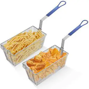 WeChef 2Pcs Deep Fryer Baskets with Non-slip Handle 13" x 6 5/16" x 5 7/8" Nickel Plating Heavy Duty Construction Deep Fryer Basket for Commercial Restaurant Kitchen Blue