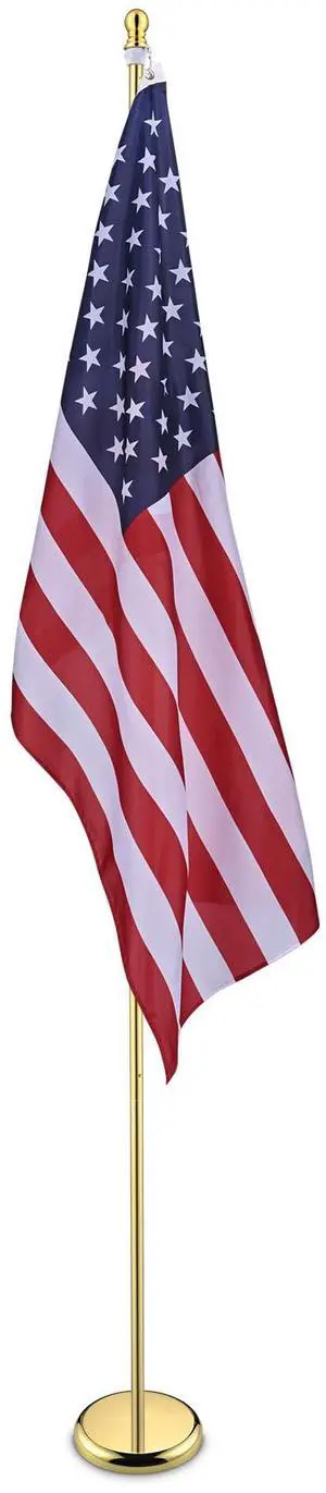 Yescom 8 Ft Sectional Indoor Flag Pole Kit Gold Finial Base Aluminum 3x5 Ft  US Flag