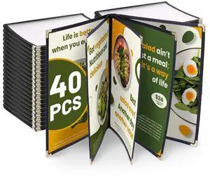 WeChef 40 Pack Restaurant Menu Covers 8.5 x 11inch Book Style 5 Pages 10 Views