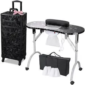 Byootique Folding Manicure Nail Table 4in1 Rolling Makeup Train Case CB Shadows
