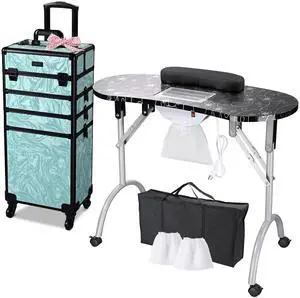 Byootique Folding Manicure Nail Table 4in1 Rolling Makeup Train Case CB Vitality