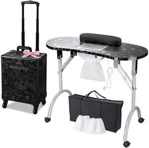 Byootique Manicure Table Nail Desk & Rolling Makeup Train Case Kit CB Shadows