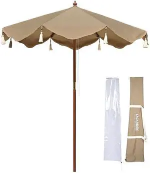 LAGarden BOHO 7' Fringe Patio Umbrella with Fringe UPF50+ Boho Style 5-Year-Non-Fading for Yard,Model:BH7W-10