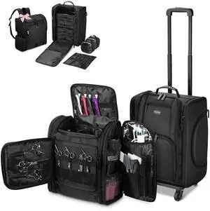 Byootique Rolling Train Case & Hair Tools Travel Bag Kit with 6 Toiletry Bags