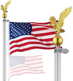 Yescom Bravery 20Ft Eagle Topper Sectional Flag Pole Kit Aluminum Outside Inground Garden with 3'x5' USA Flag Silver