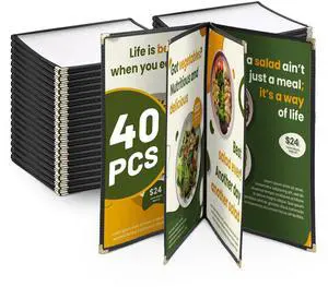 WeChef 40 Pack Restaurant Menu Covers 8.5 x 14inch Book Style 4 Pages 8 Views