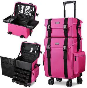 Byootique Deep Pink 2in1 Rolling Makeup Case Soft Sided Cosmetic Organizer 1680D