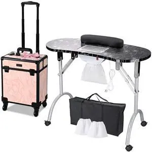 Byootique Manicure Table Nail Desk & Rolling Makeup Train Case Kit Salon CB Dusk