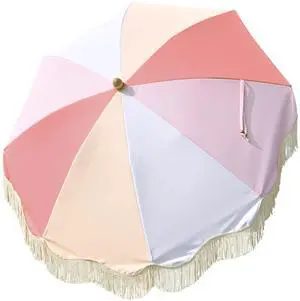 LAGarden 6 Ft Fringe Umbrella Replacement Canopy Top Cover Outdoor Patio Pink