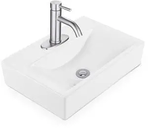 Aquaterior Rectangle Bathroom Ceramic Vessel Sink Kit Single-hole Faucet Drain