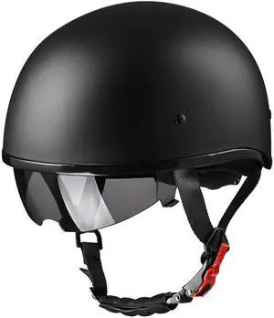 AHR Half Face Motorcycle Helmet Sun Visor DOT Approved Bike Chopper Matte Black