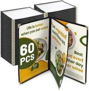WeChef 60 Pack Restaurant Menu Covers 8.5 x 11inch Book Style 3 Pages 6 Views