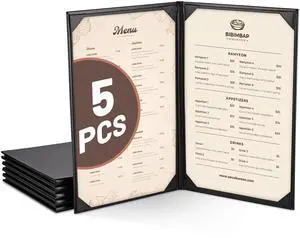 WeChef 5 Pack Menu Covers 8.5"x14" 2 Views Faux Leather Cafe Restaurant Bars
